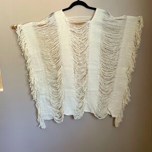 Handmade cotton frayed beige beach cover up